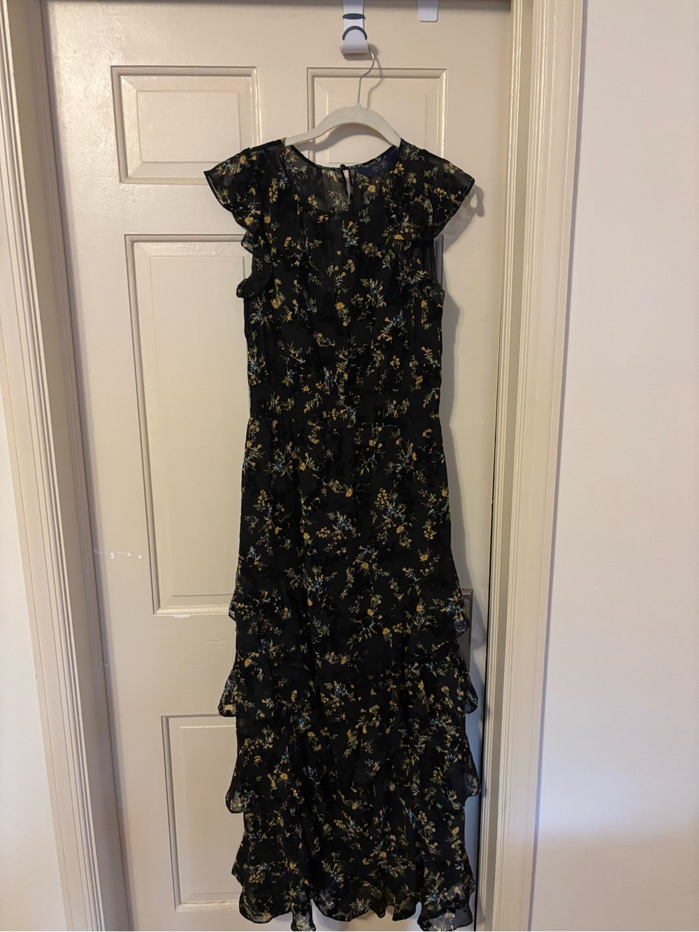 RACHEL Rachel Roy Black Floral Ruffle Maxi Dress